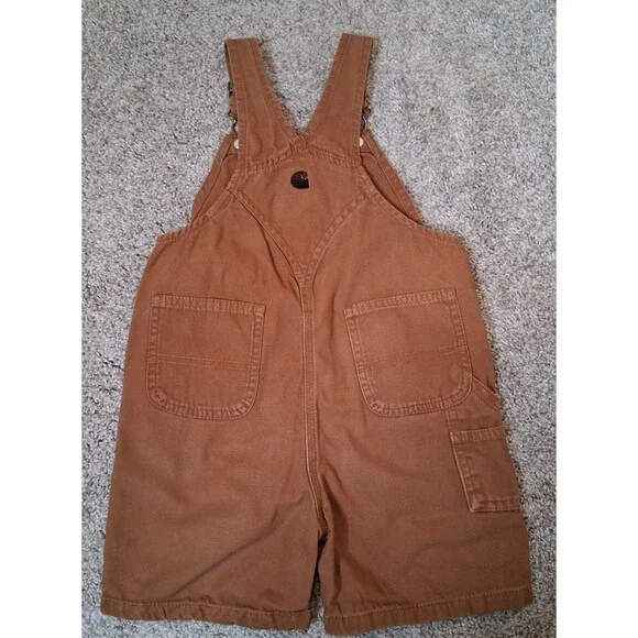 Carhartt Short Overalls Shortalls Brown Toddler 4T - Picture 3 of 11